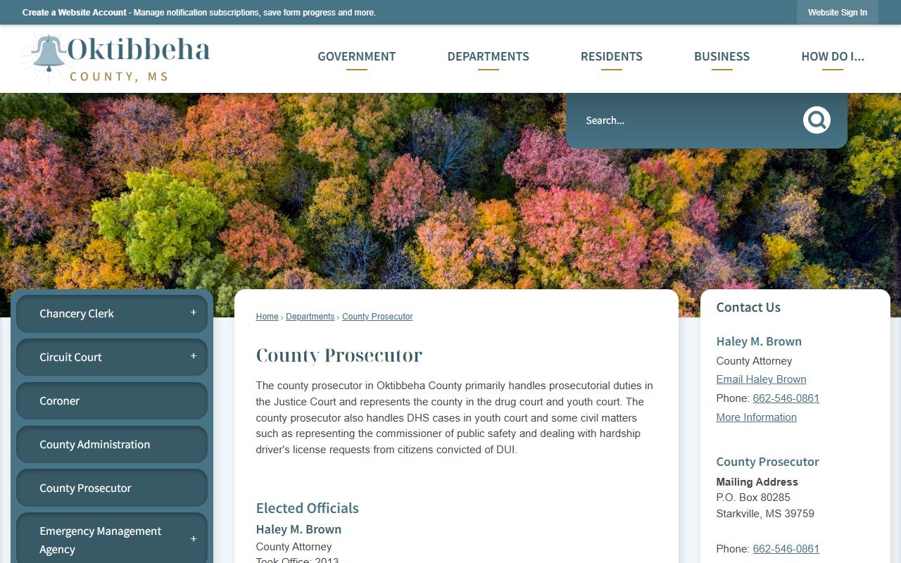 Oktibbeha County criminal court records County Prosecutor page