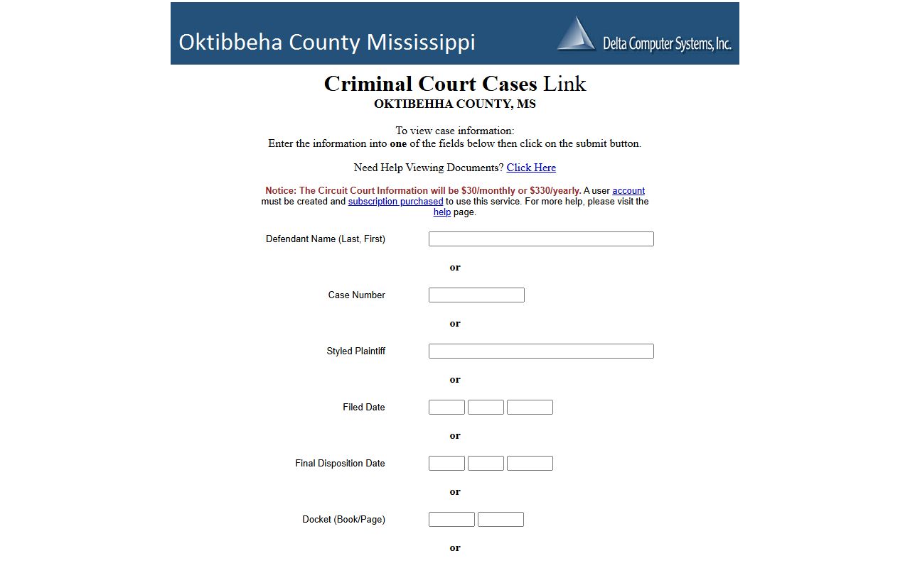 Oktibbeha County criminal court records Delta criminal case search