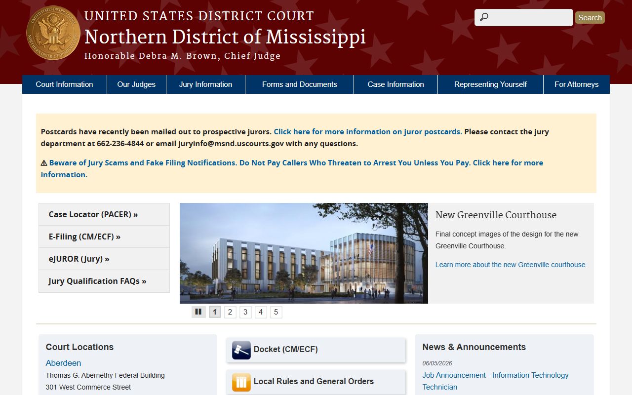 Oktibbeha County federal court records at the Northern District of Mississippi