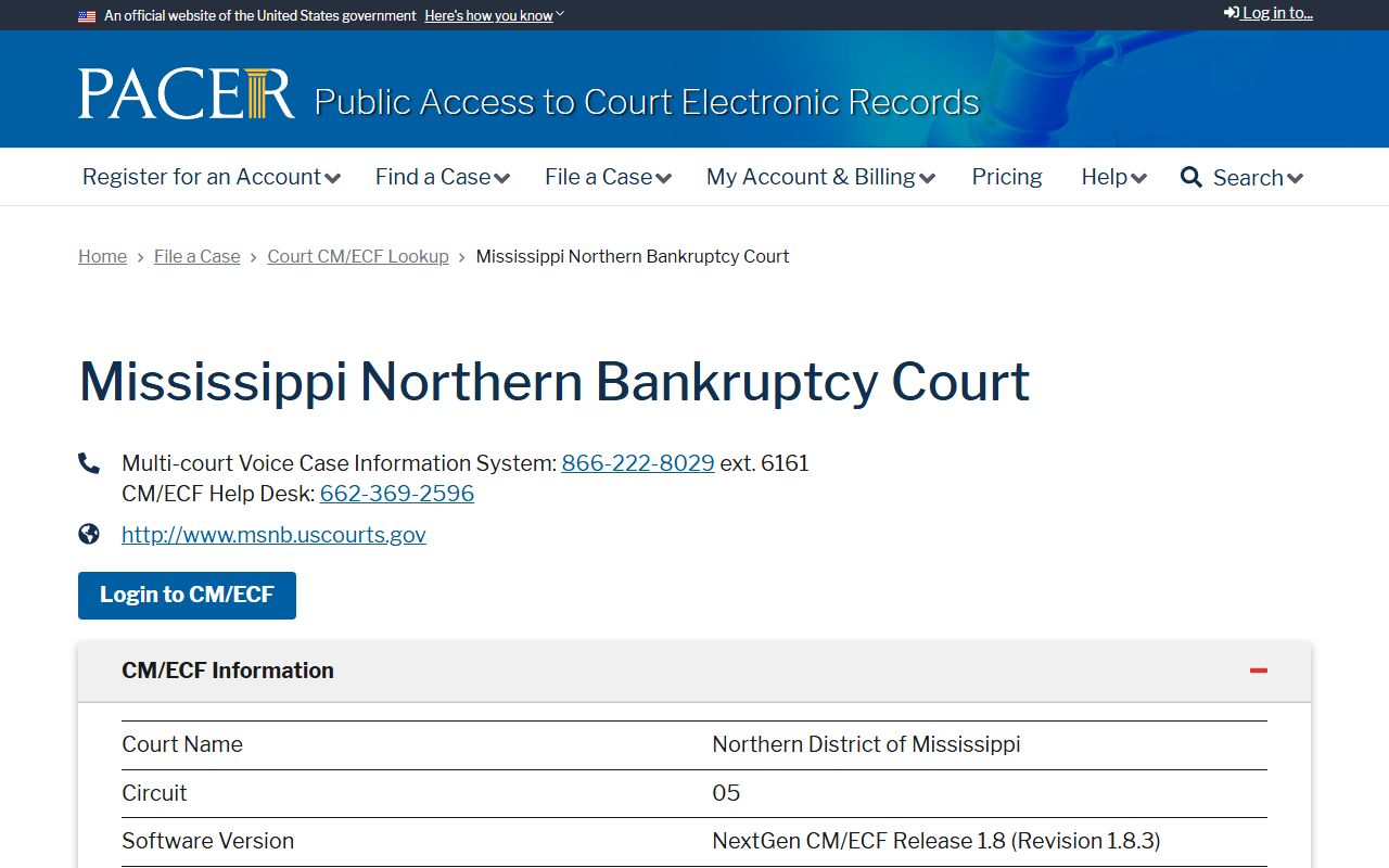 Oktibbeha County federal bankruptcy court records through the PACER Northern District lookup