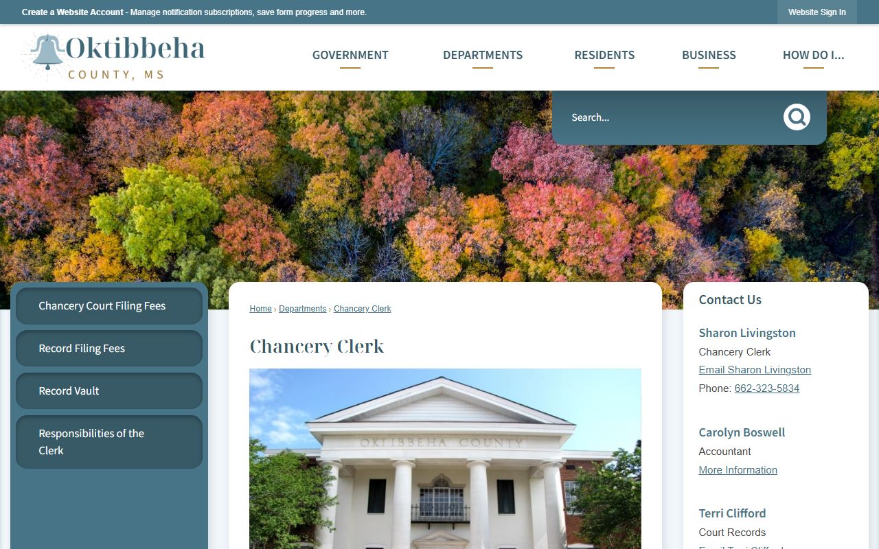 Oktibbeha County Chancery Clerk page for divorce and probate records