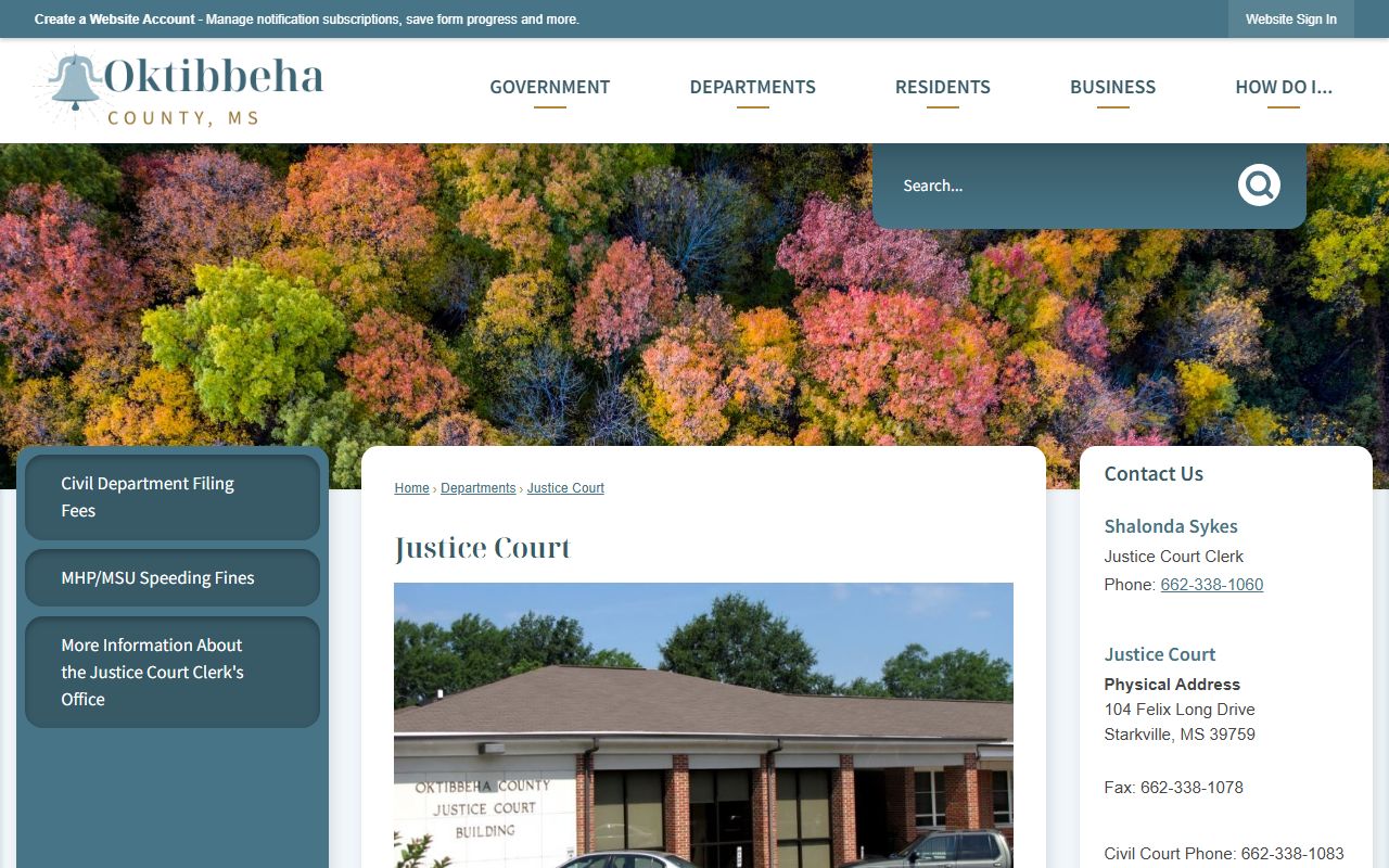 Oktibbeha County Justice Court records and contact page