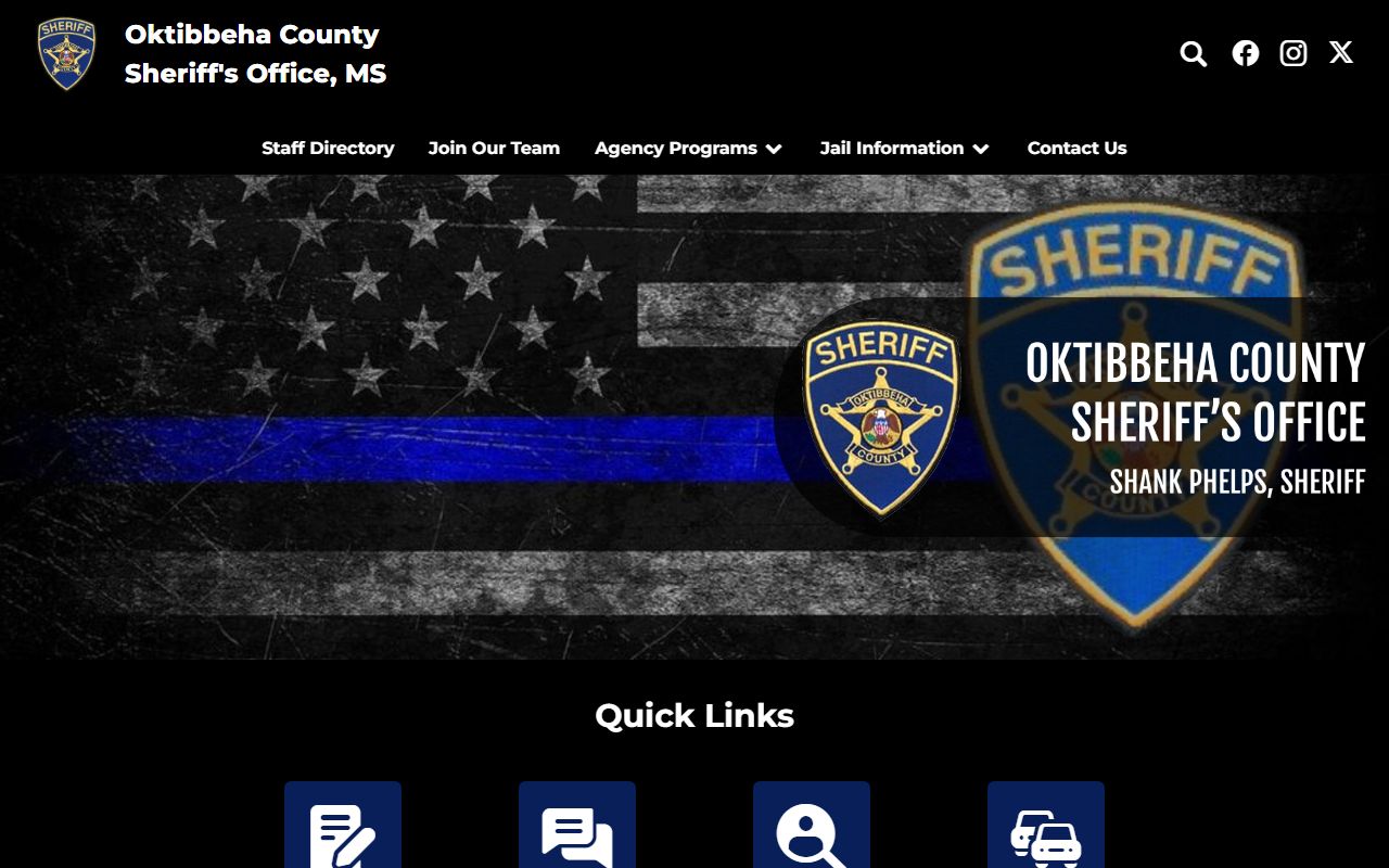 Oktibbeha County Sheriff homepage with jail and inmate records links