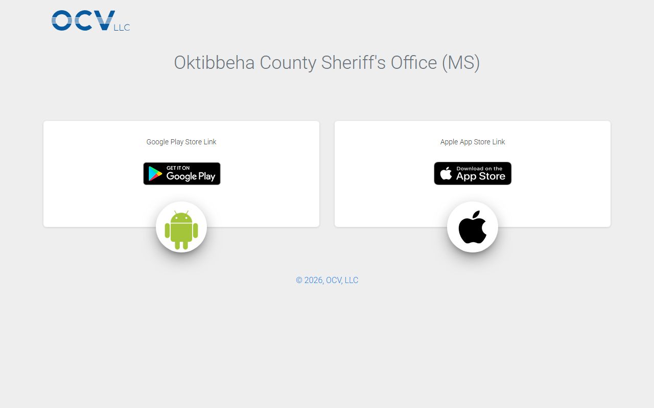 Oktibbeha County inmate records access through the Sheriff's Office mobile app landing page