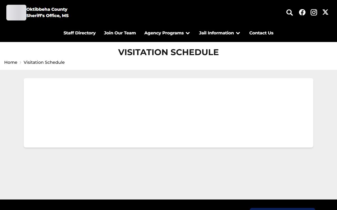 Oktibbeha County inmate records visitation schedule page on the Sheriff's Office site