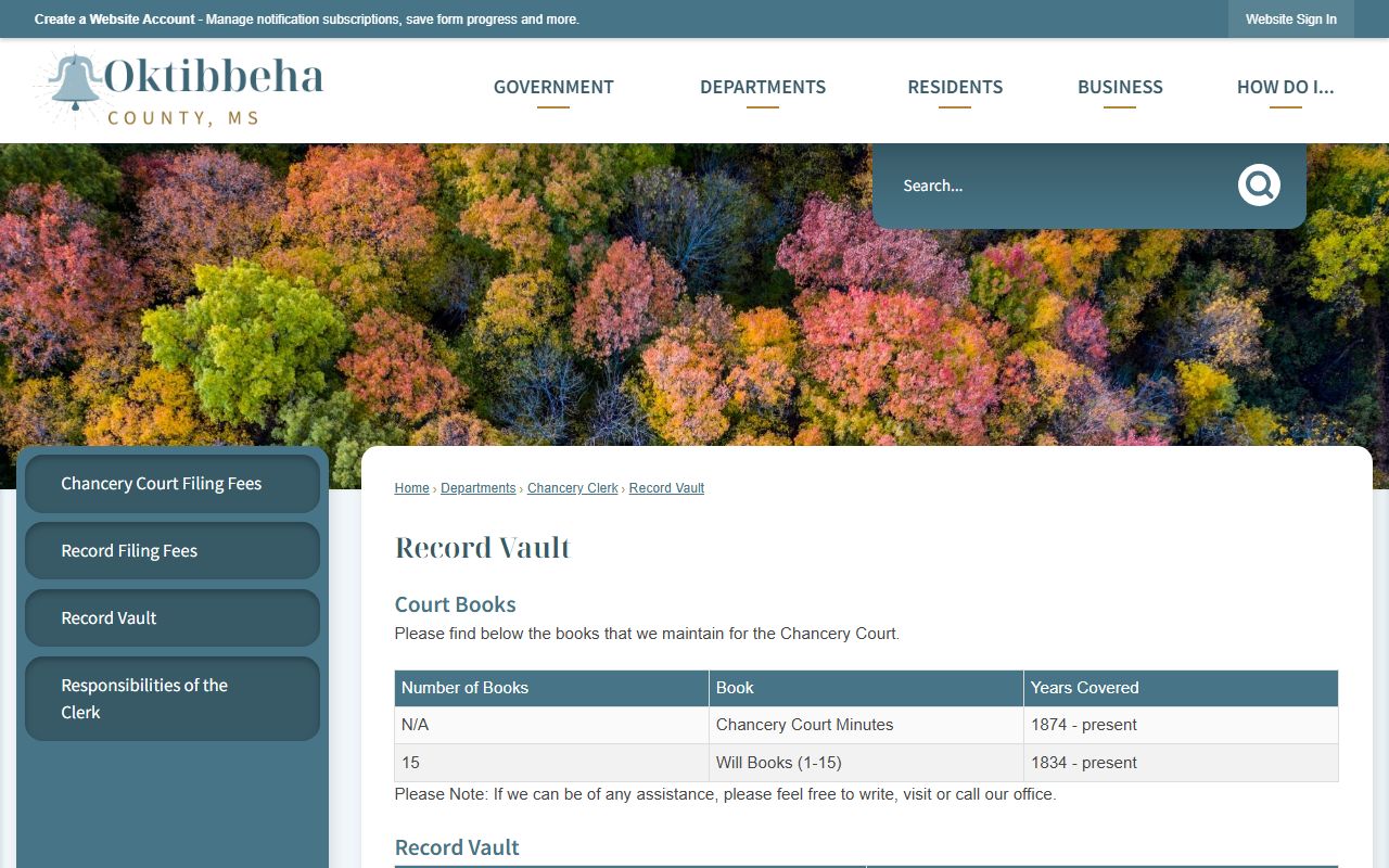 Oktibbeha County probate records Chancery record vault book listing