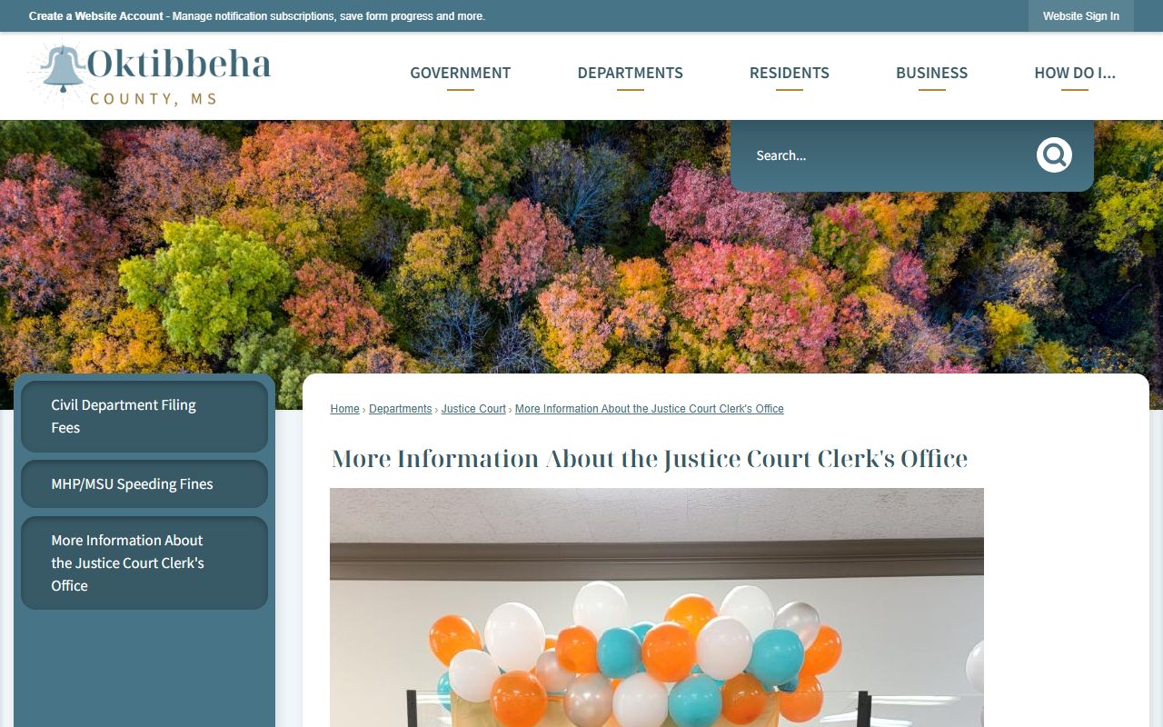 Oktibbeha County Justice Court clerk information page used for warrant questions